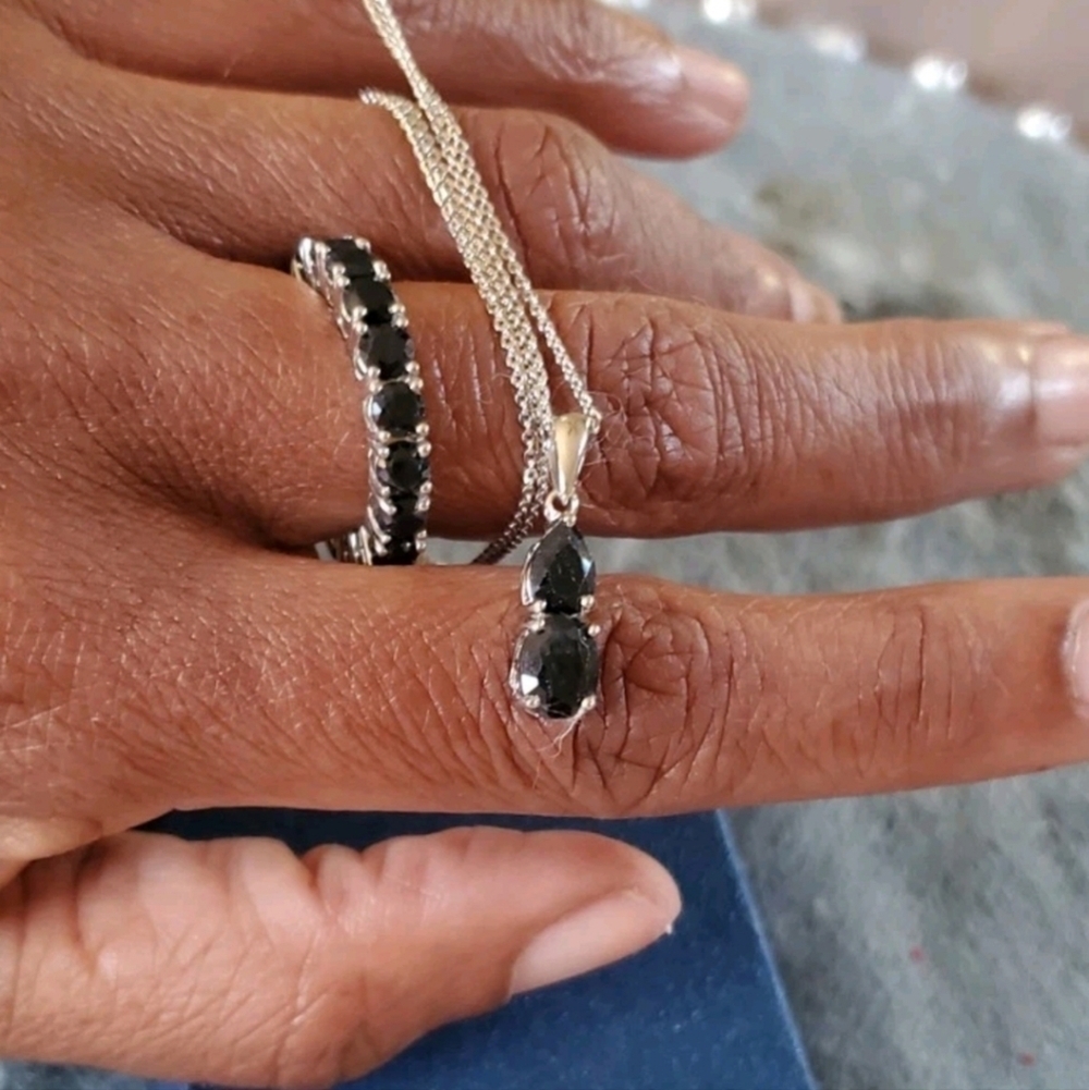 Midnight Sapphire Eternity Band Ring Platinum Plated Size 8 - Picture 8 of 9